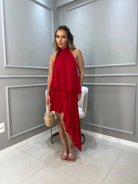 VESTIDO CASCATA - VERMELHO - 10% DE DESCONTO NO PIX
