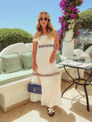 VESTIDO GREGO - AZUL - BRANCO - 10% DE DESCONTO NO PIX