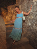 VESTIDO GREGO - AZUL - BRANCO - 10% DE DESCONTO NO PIX