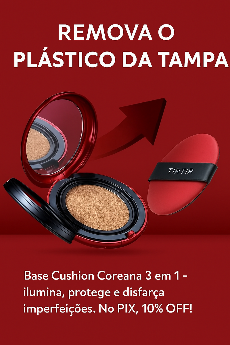 Base Cushion Coreana 3 em 1 – ilumina, protege e disfarça imperfeições. No PIX, 10% OFF!