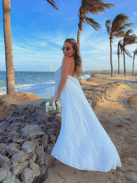 VESTIDO OCEARA - BRANCO - VERDE - 10% DE DESCONTO NO PIX