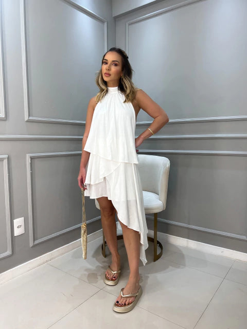 VESTIDO CASCATA - BRANCO - 10% DE DESCONTO NO PIX